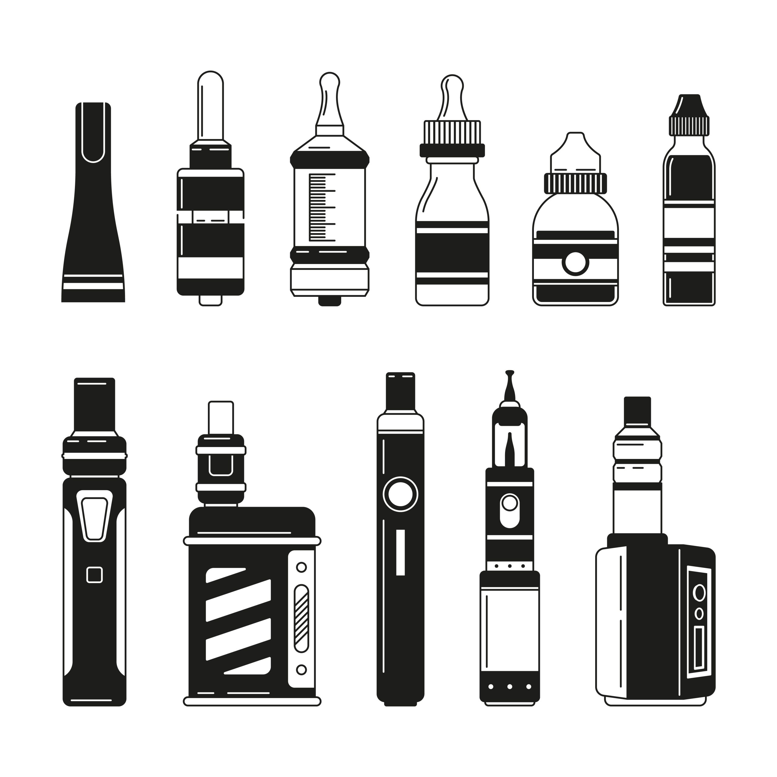Variety of Vape mods and disposable vape devices.