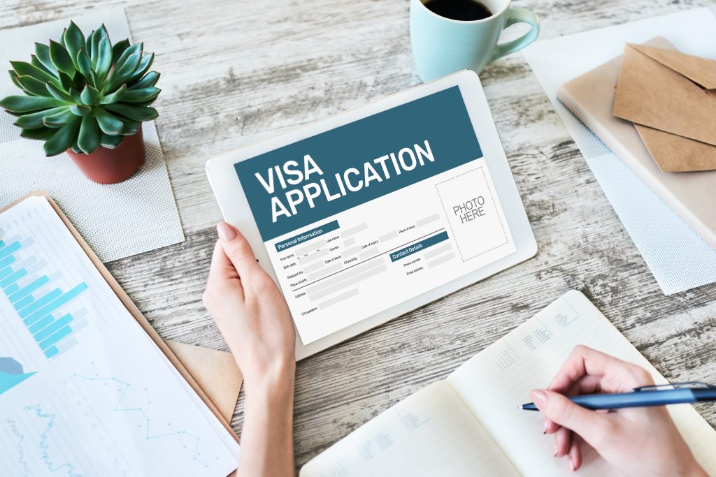 Visa application form on screen